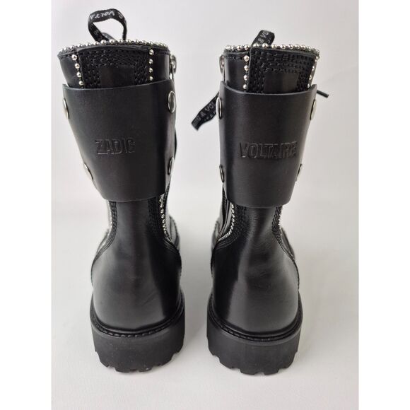 Zadig & Voltaire Women's Black Leather Joe Studded Combat Boots Size 40 - Picture 6 of 7